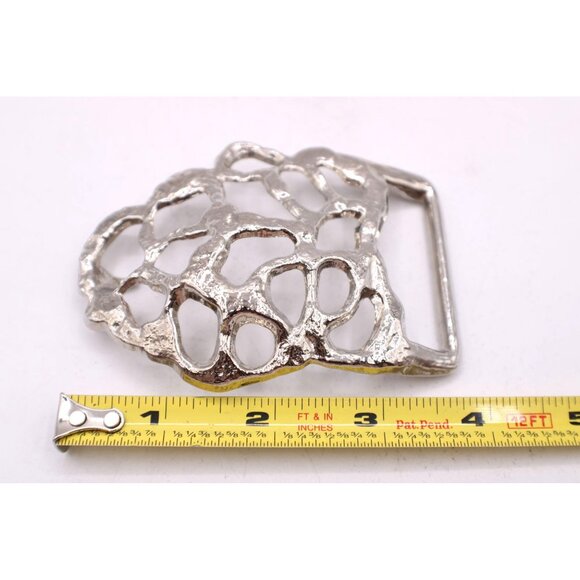 Brutalist Silver Abstract Belt Buckle Polished Metal Finish Rock Like Design Vtg - Picture 7 of 8